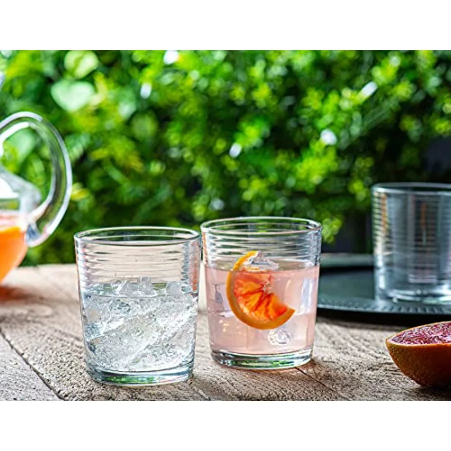 Set of 16 Drinking Glasses Includes 8 Cooler Glasses 17oz and 8 Rocks Glasses (13oz)
