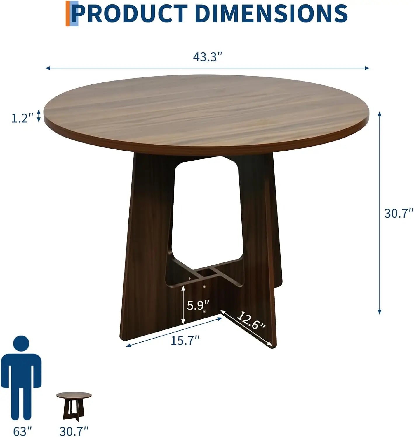 Round Dining Table for 4, 43.3" Wood Kitchen Table with Cross Base,