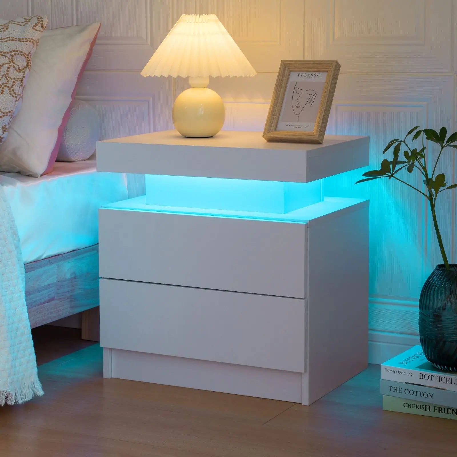 Nightstands with 2 Drawers, End Table with RGB LED Lights
