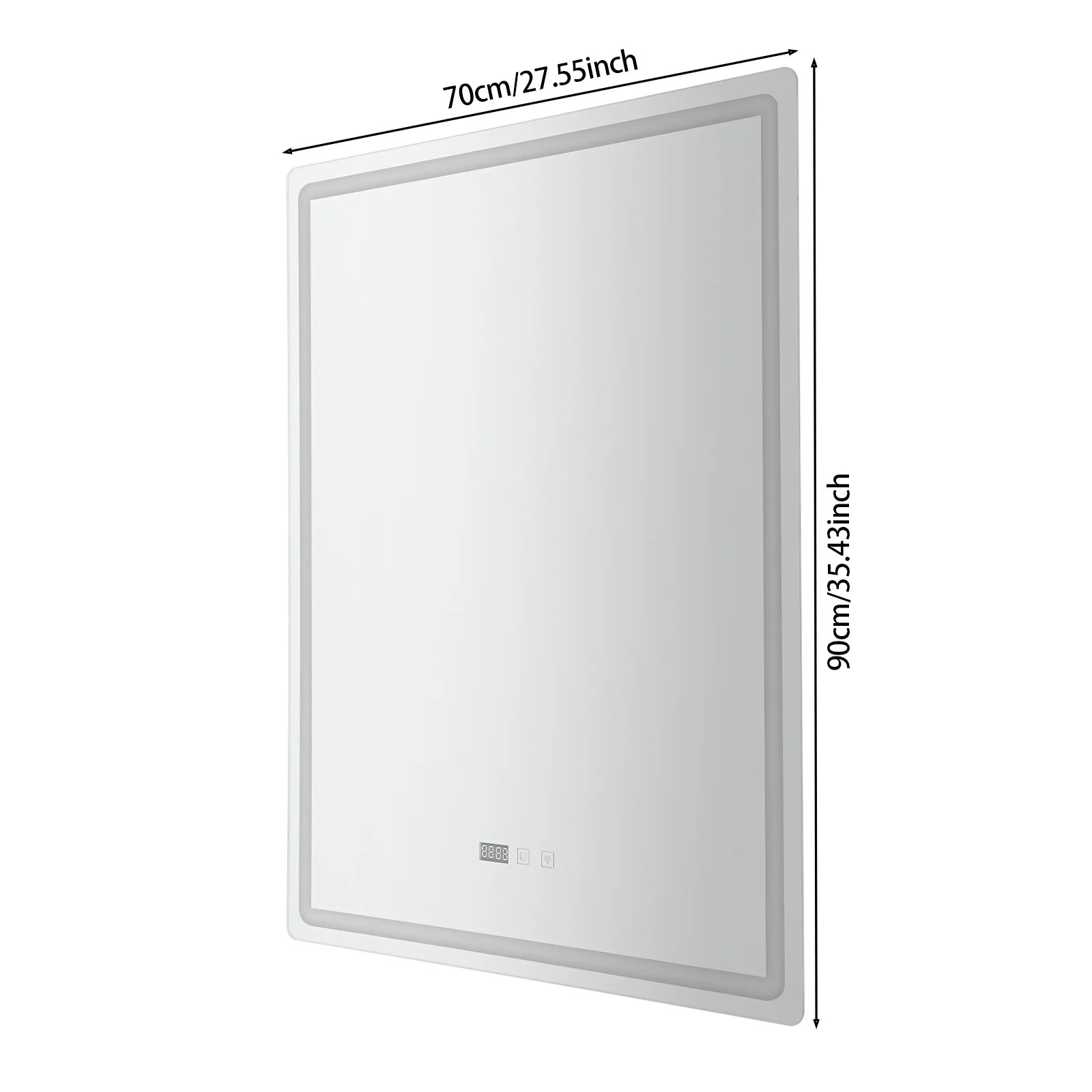 Rectangle Tri-Color Dimmable LED Mirror with Display Demist Touch IP54 Waterproof.