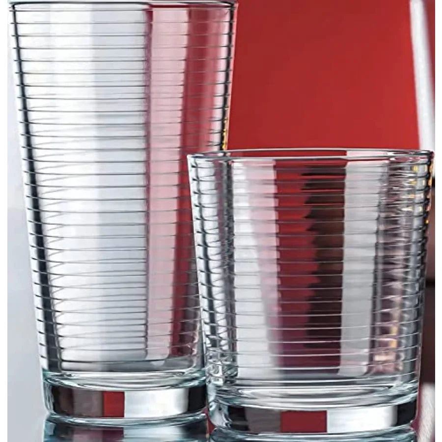 Set of 16 Drinking Glasses Includes 8 Cooler Glasses 17oz and 8 Rocks Glasses (13oz)