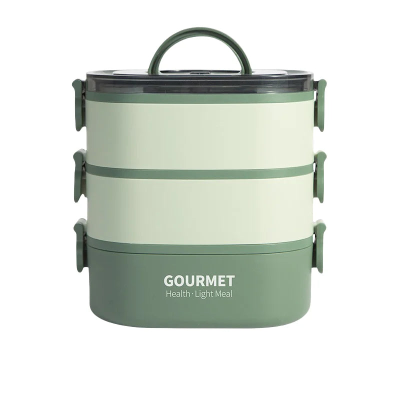 Lunch box, stackable 3-layer food container, leak-proof, microwave safe