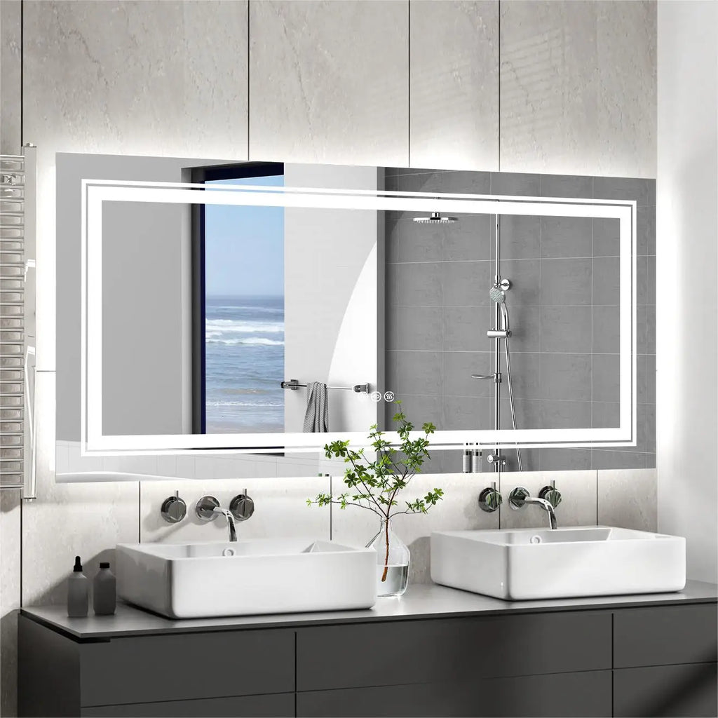 Jumbo-Large Illuminated LED Bathroom Mirror, Front and Backlit Lights, Wall Mounted,