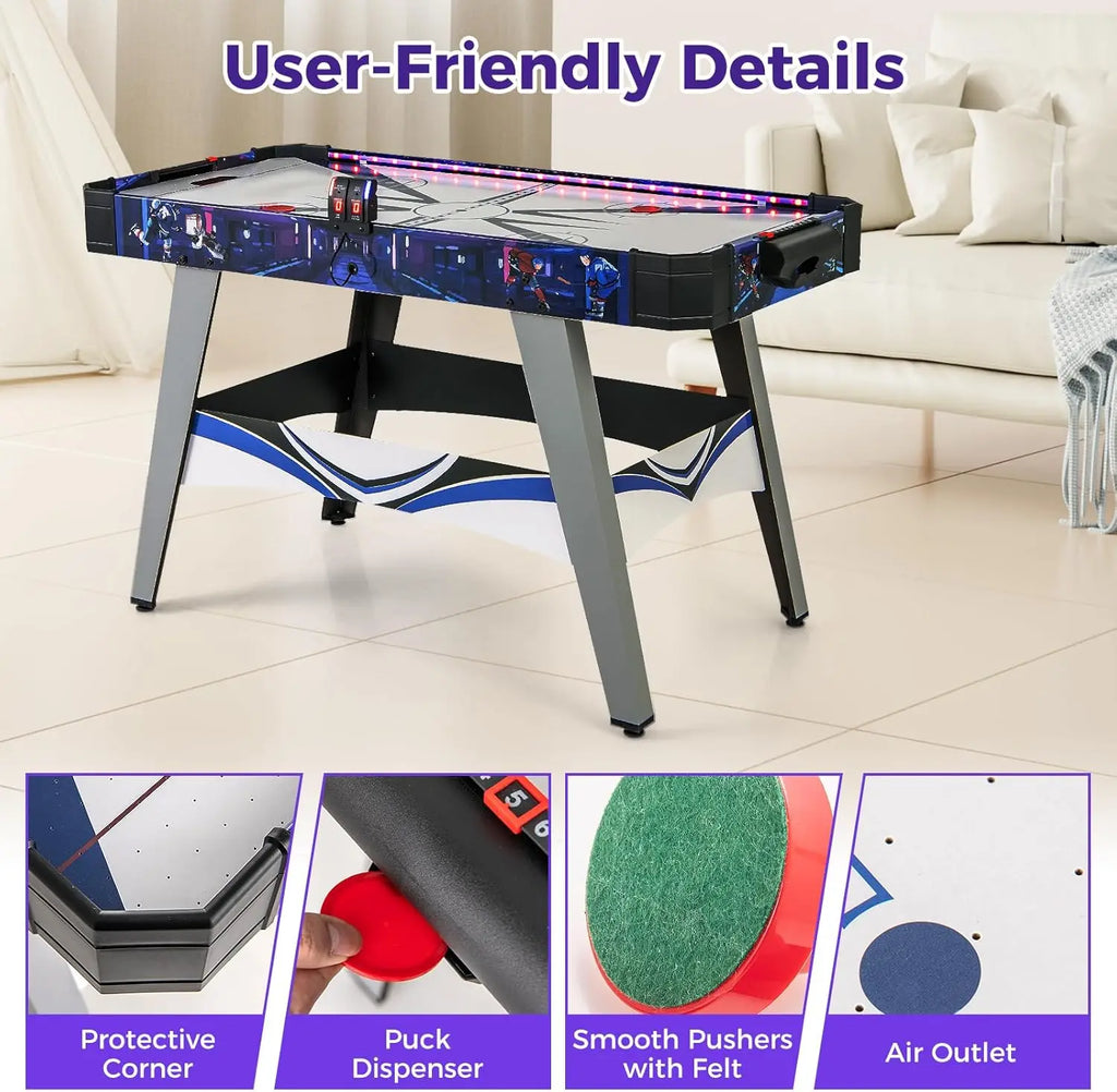 54' 12 Volt Air Hockey Table w/LED Scoreboard, Lights, 2 Pucks, 2 Pushers