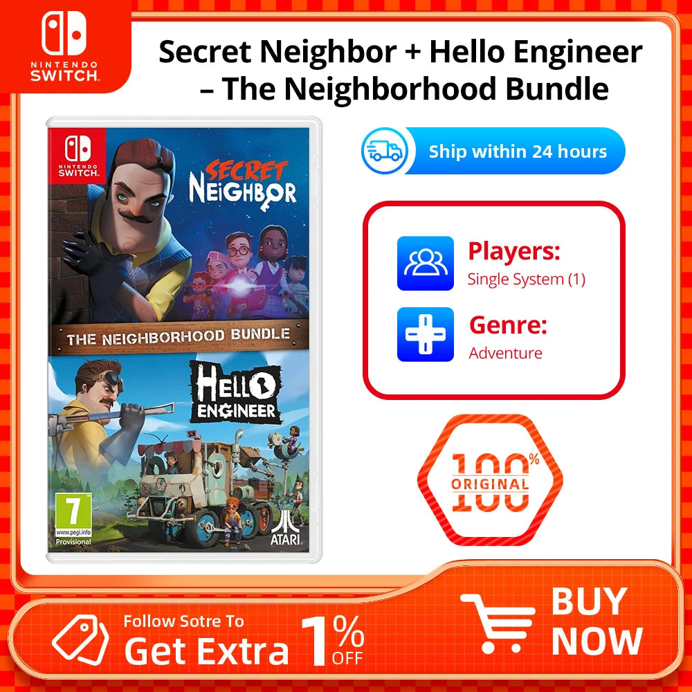 Secret Neighbor plus Hello Engineer. 100% New Original Physical Game Card