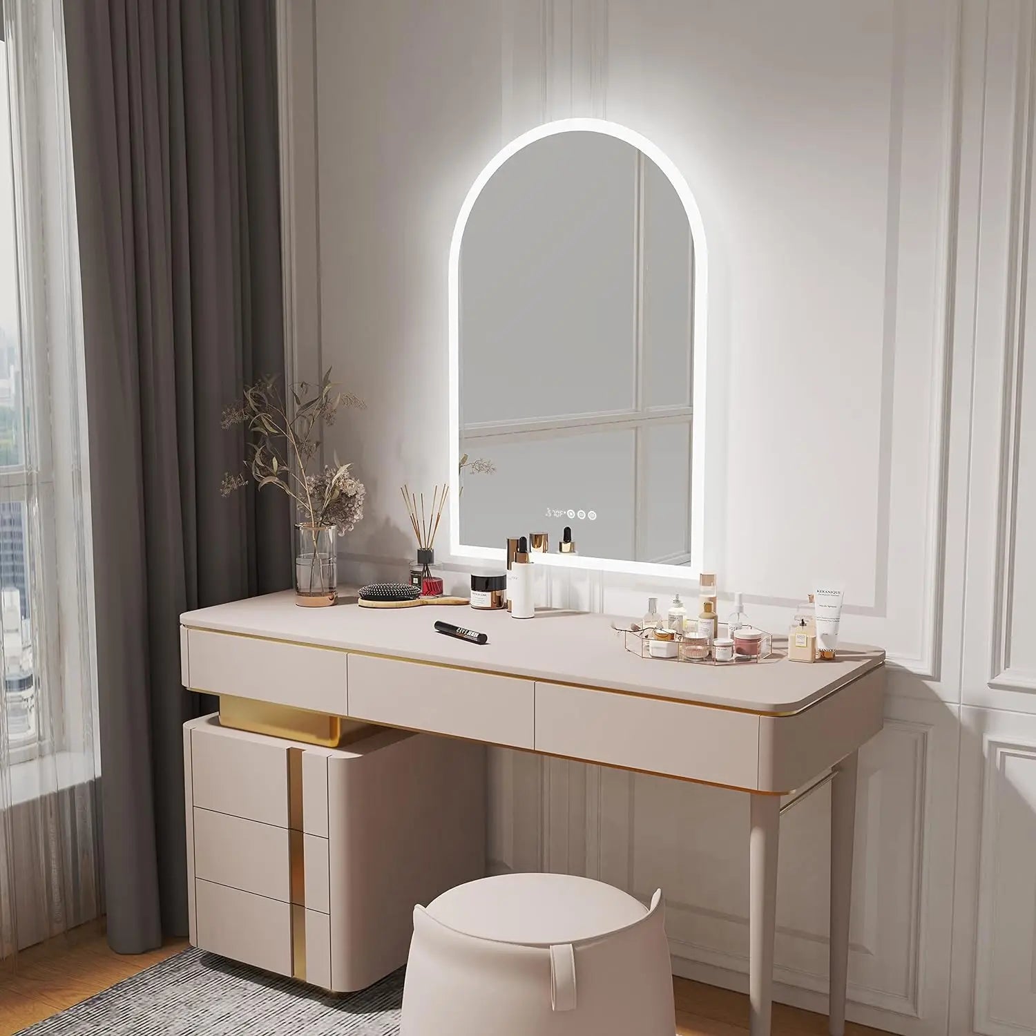 Backlit Smart LED Bathroom Mirror: 36 x 24 Inch Arched Dimmable 3 Colors Anti-Fog