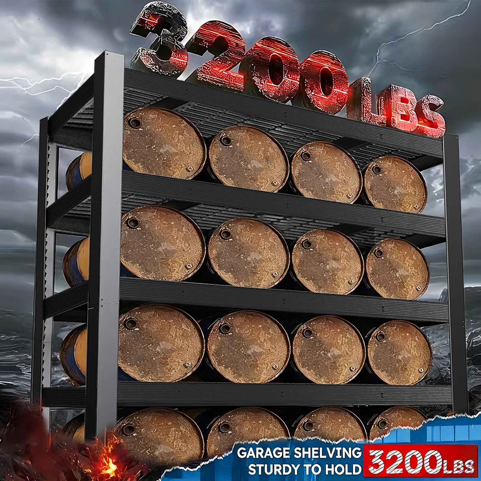 84 Inch Heavy-Duty Metal Storage Rack with 2000 lb Capacity per Layer