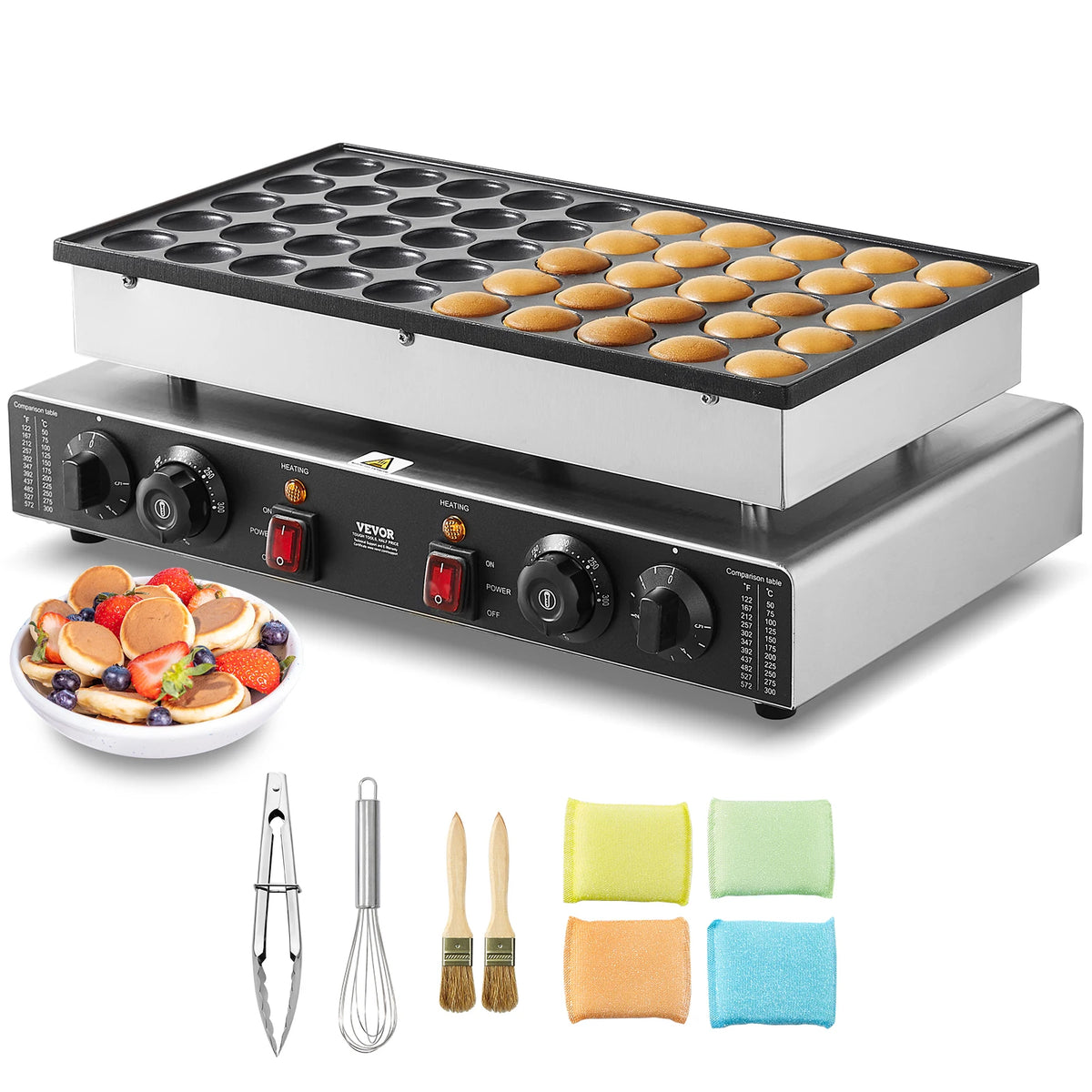 50Pcs Mini Dutch Pancake Maker, Dual Temp & Time Control