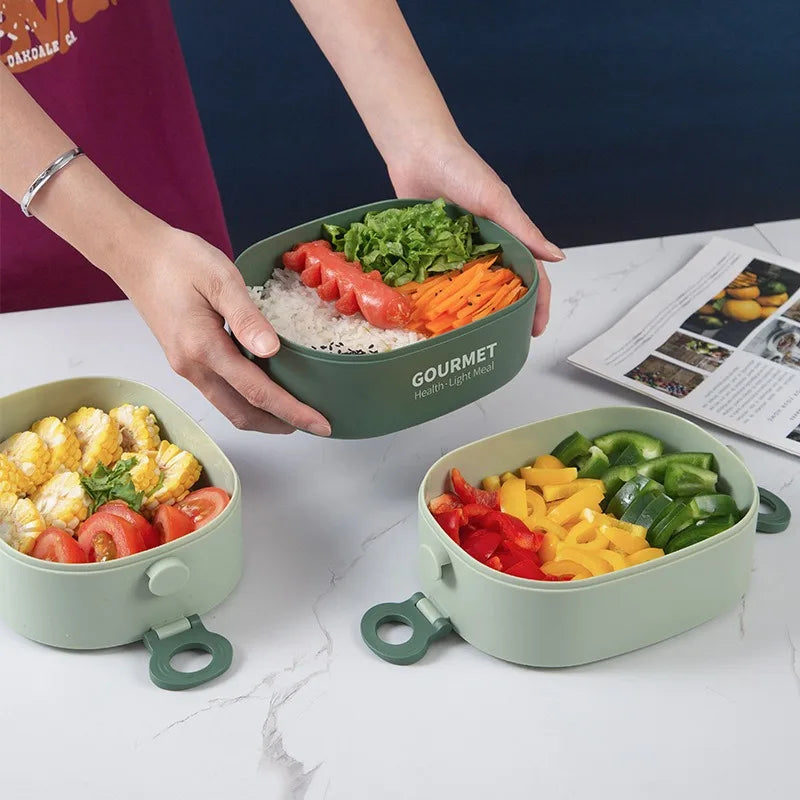 Lunch box, stackable 3-layer food container, leak-proof, microwave safe
