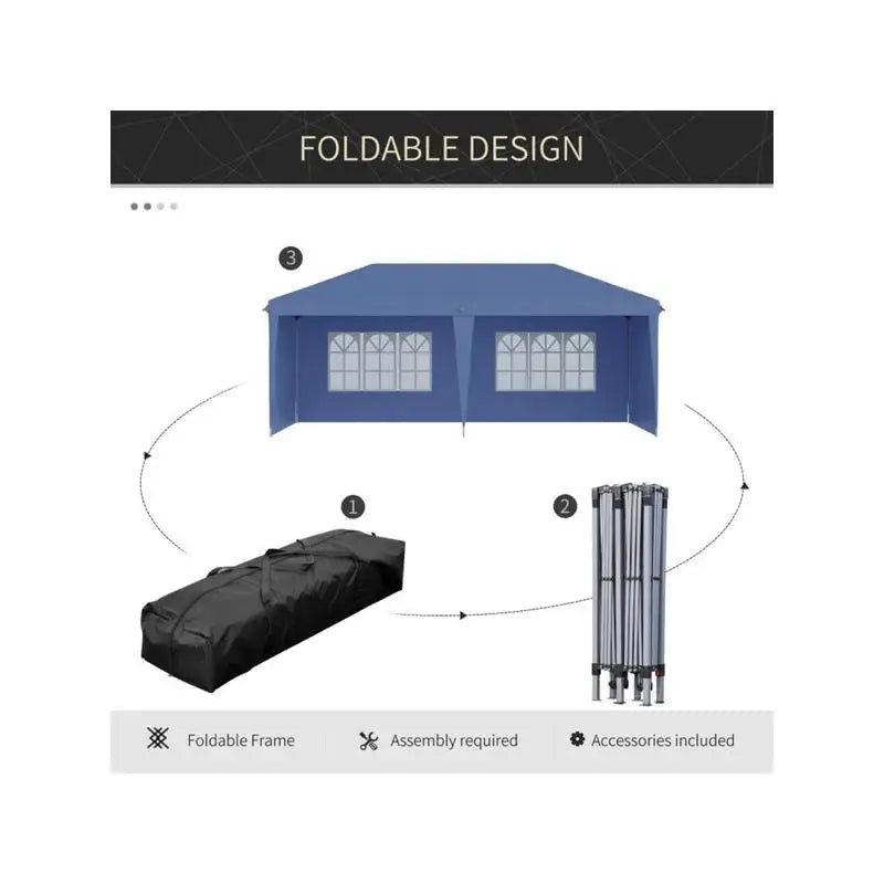 10'x20' Pop Up Canopy Party Tent with 4 Sidewalls, Blue, Outdoor Shelter,