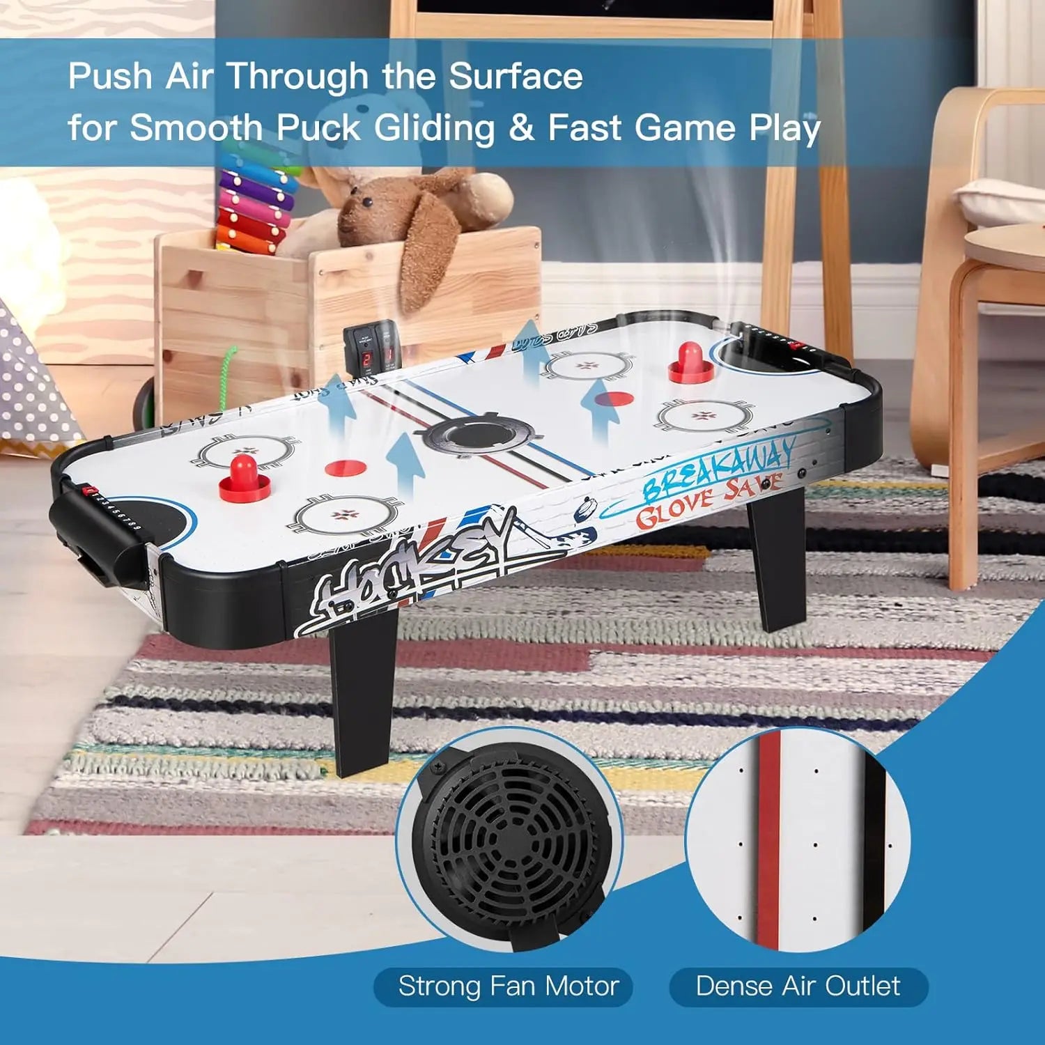 Mini 42” Table Top Air Hockey with 2 Pucks, 2 Pushers