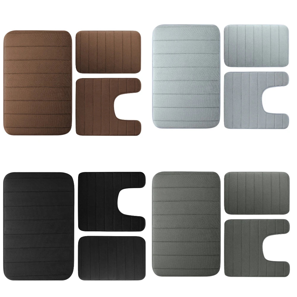 Velvet Memory Foam Bathroom Rug Set Of 3 Water Absorption Non Slip Extra Soft Bath Mats Machine Washable&Dry Toilet Floor Mat