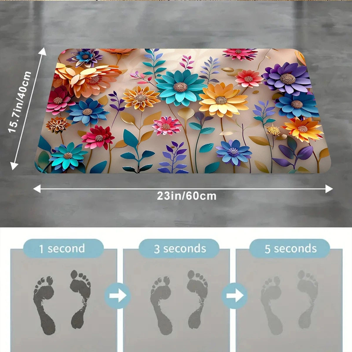 1pc multi-color floral print design bathroom mat, anti-slip, super absorbent and quick-drying shower floor mat,