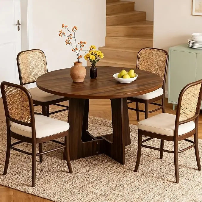 Round Dining Table for 4, 43.3" Wood Kitchen Table with Cross Base,