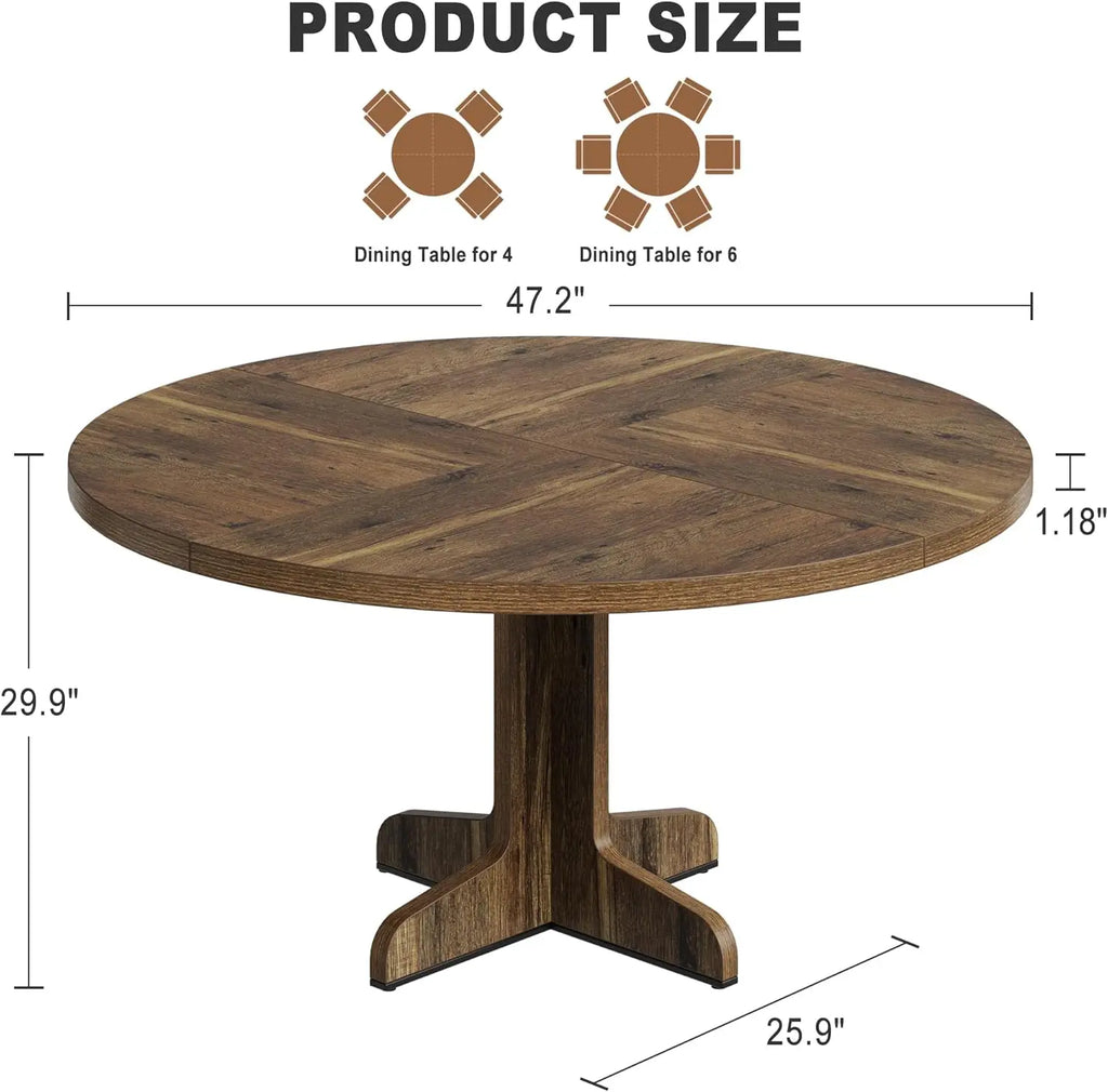 Round Dining Table for 4, 47 Inch Farmhouse with stable base