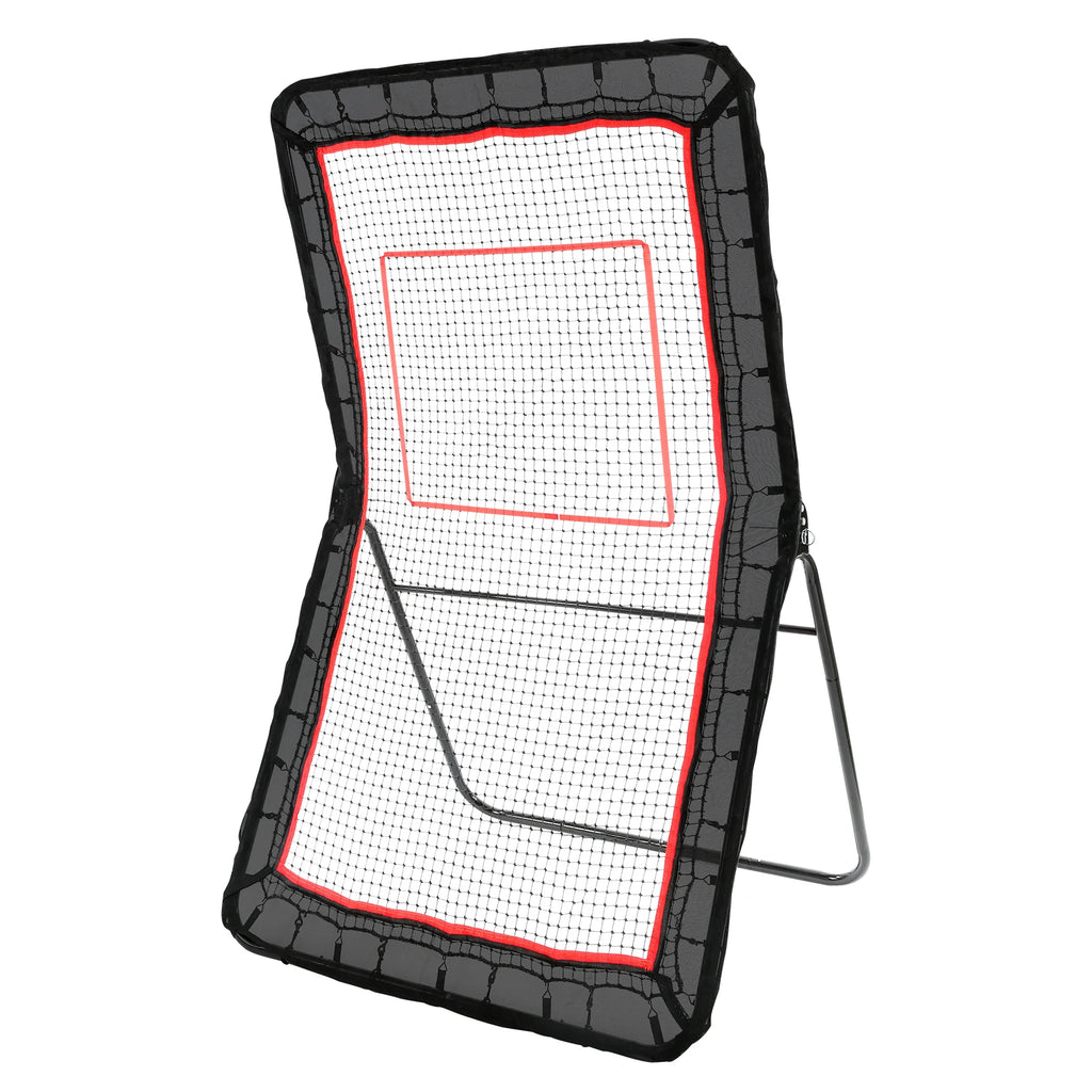 Adjustable lacrosse rebounder supports backyard baseball, softball, and shooting practice.