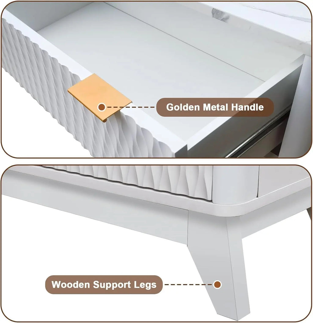 Modern fluted dresser offers six drawers, faux marble top, and versatile storage
