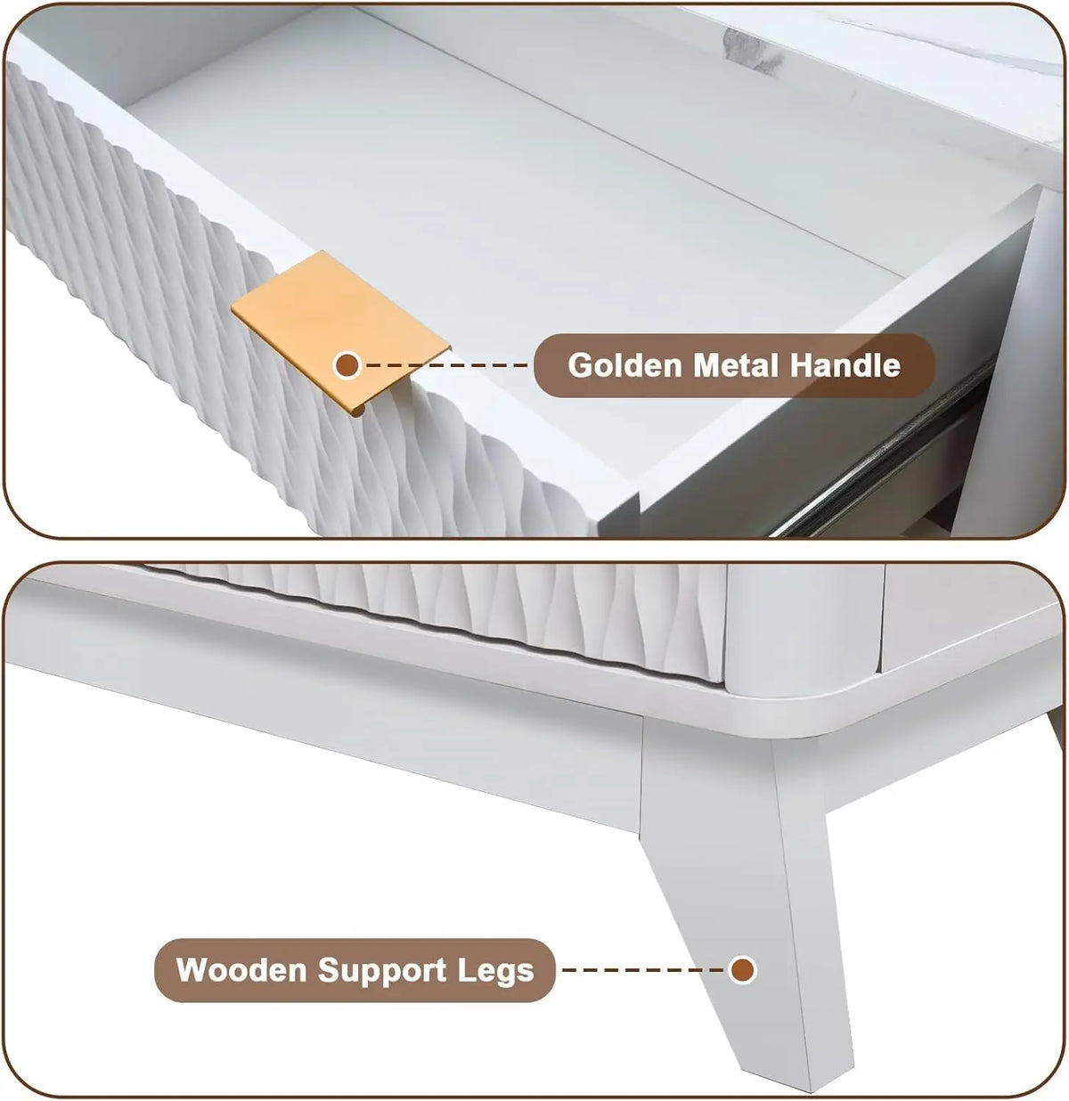 Modern fluted dresser offers six drawers, faux marble top, and versatile storage