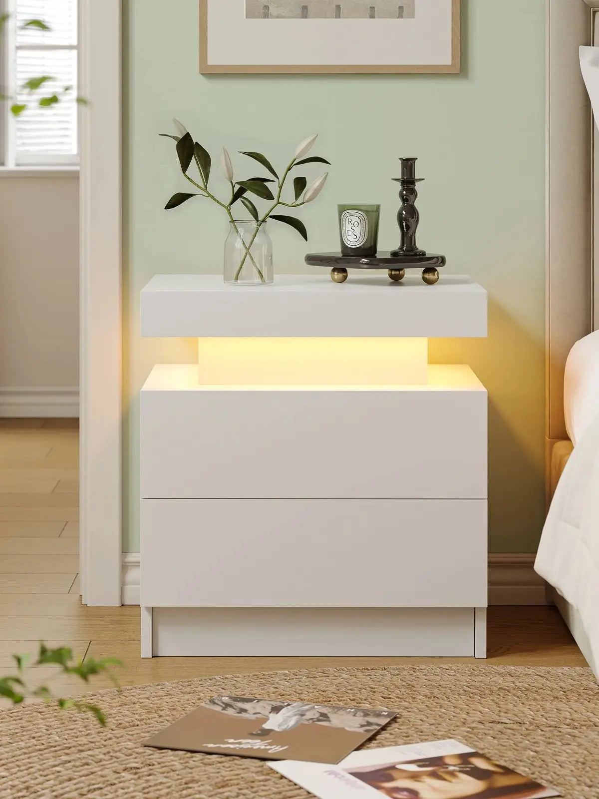 Nightstands with 2 Drawers, End Table with RGB LED Lights