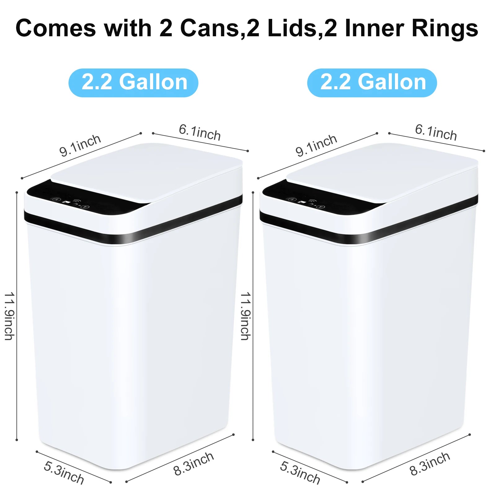 2 Pack 12L  Automatic Trash Cans Touchless Motion Sensor Slim with Lid
