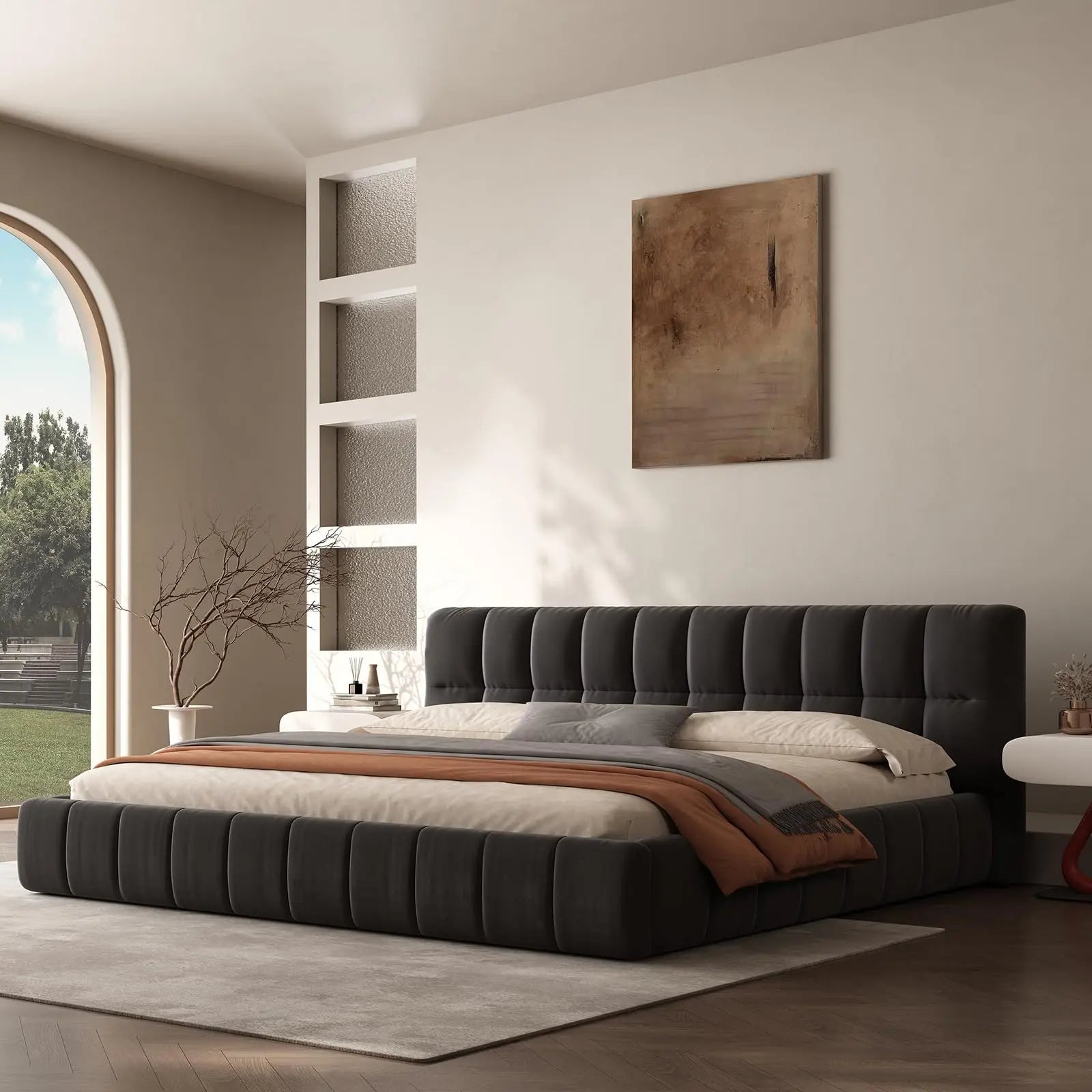 Headboard and Footboard Queen Size Modern Soft Cloud Platform Bed with 38.5-inch,