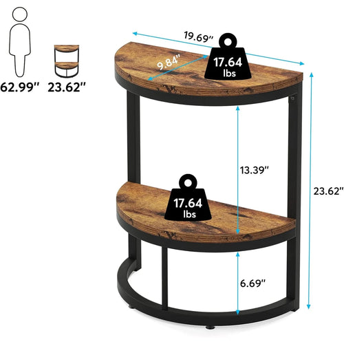 2-Tier End Table Semi Circle, Half Round Side Table.