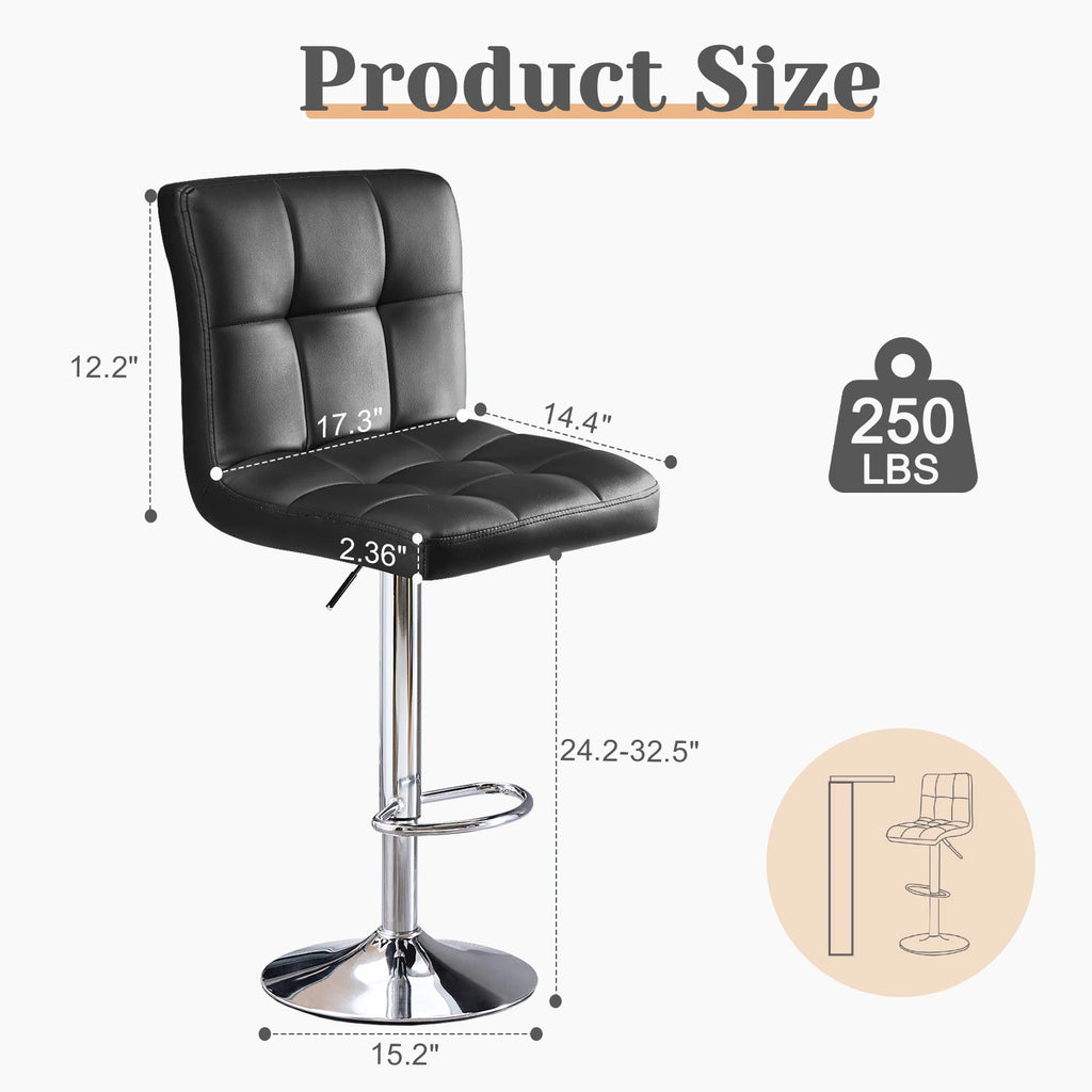 JHK PU Leather Bar Stools Set of 2,Upholstered Counter Height