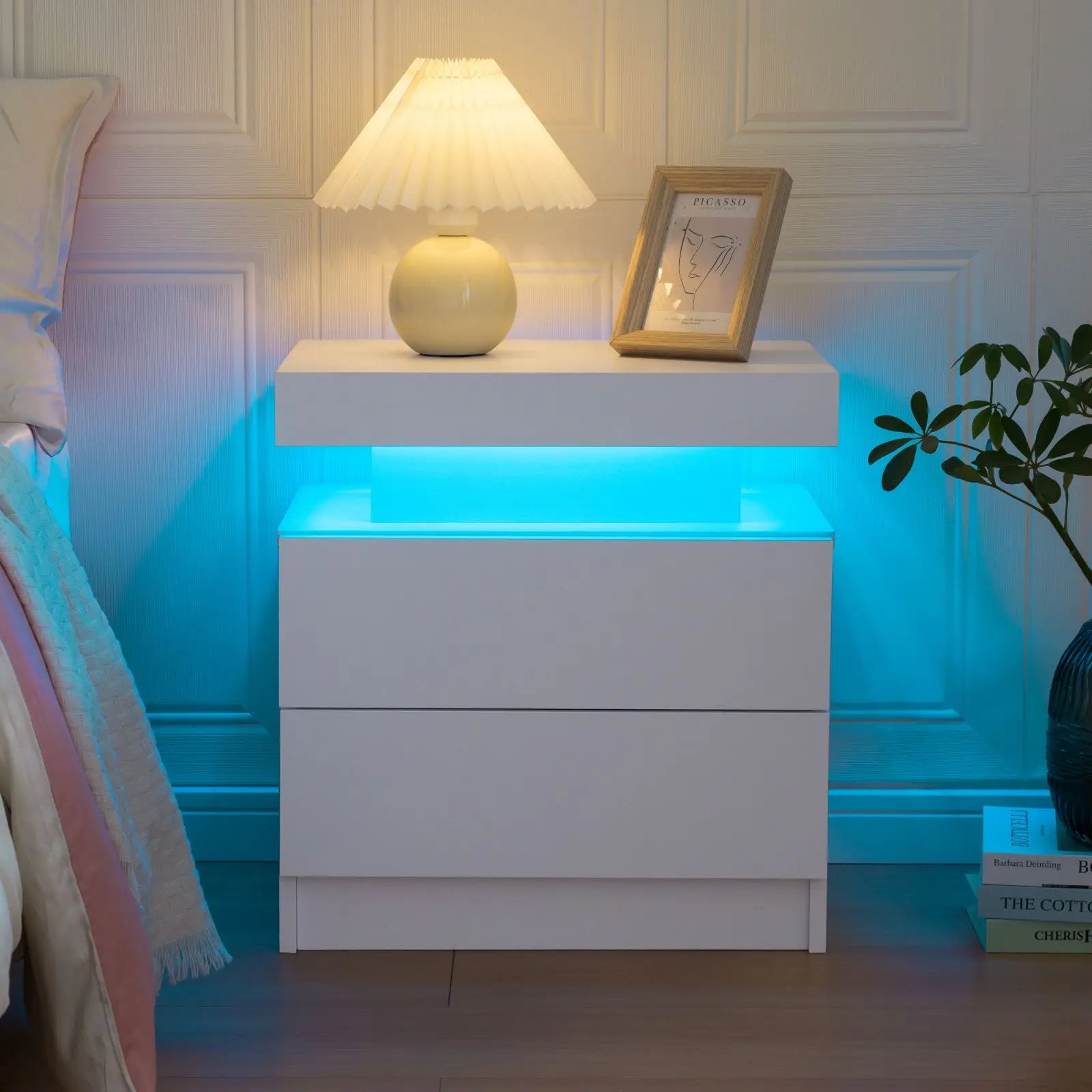 Nightstands with 2 Drawers, End Table with RGB LED Lights