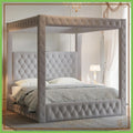 King Upholstered Canopy Bed Frame 74.8in Tall with Charging Station,