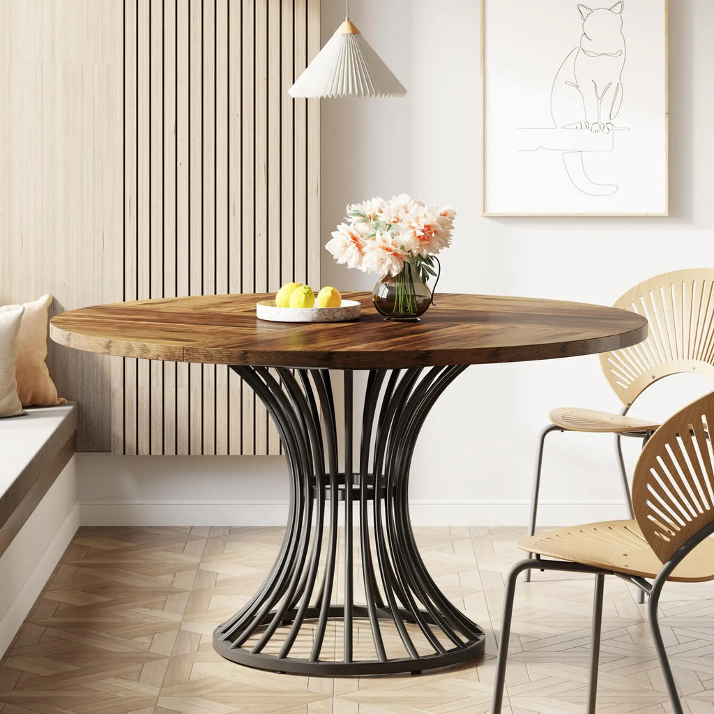 Round Dining Table for 4-6 People, 47-Inch Farmhouse
