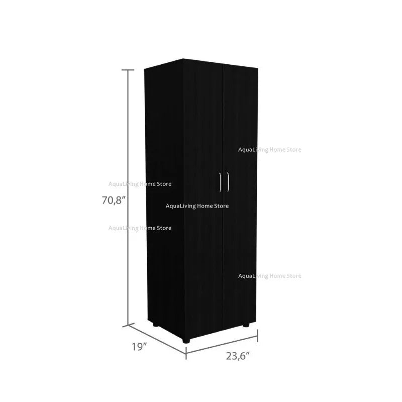 Modern bedroom set combines a spacious wardrobe with four-drawer dresser.