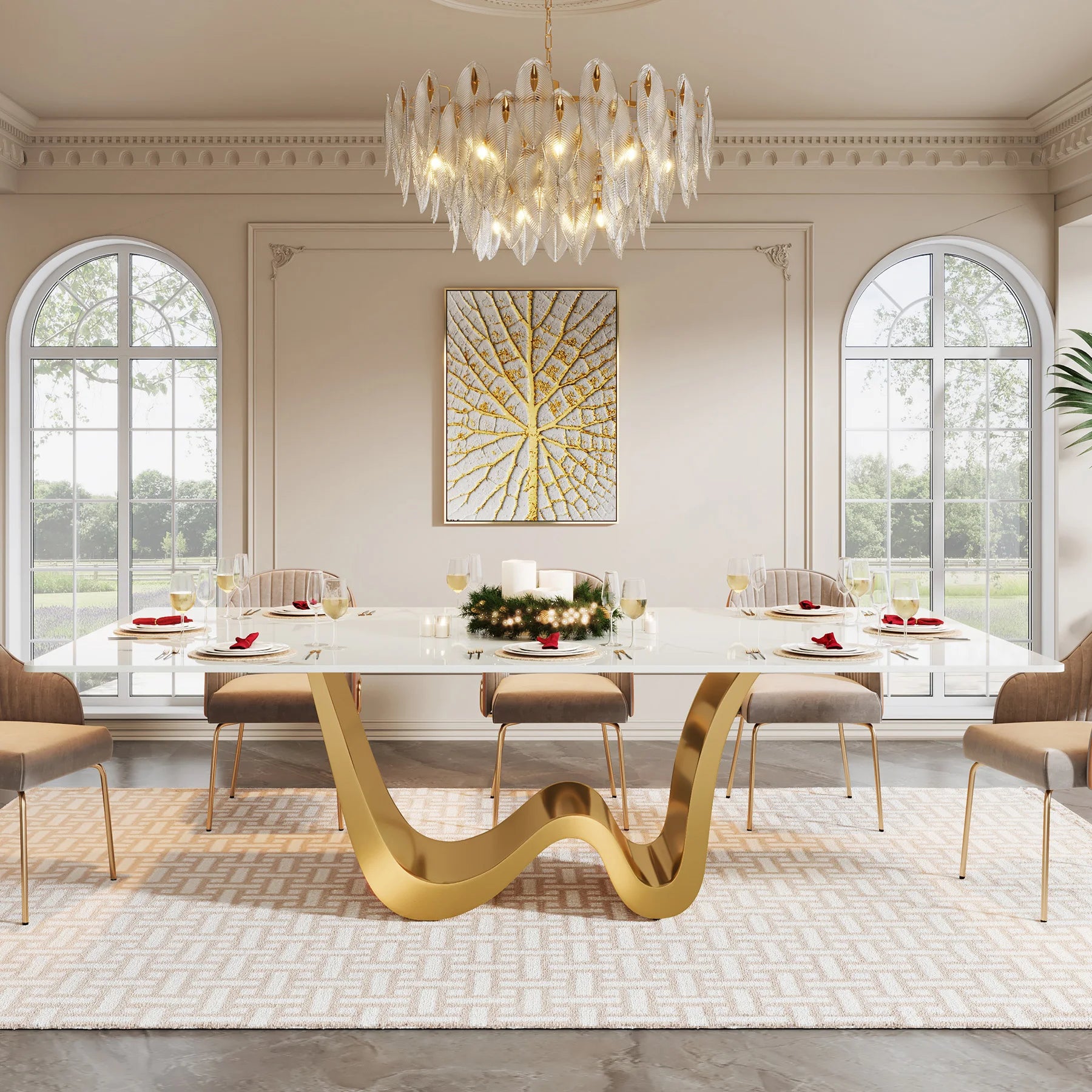 78.74" Sintered Stone Dining Table for 6-8, Modern Rectangle Dining Table