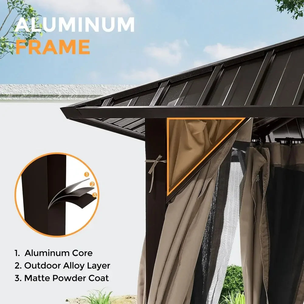 12x12 Outdoor Gazebo with Hardtop Roof, Double Galvanized Steel Roof Canopy
