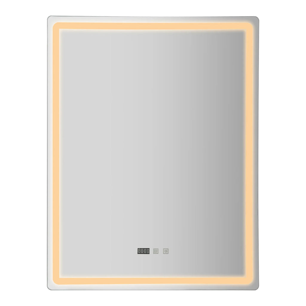 Rectangle Tri-Color Dimmable LED Mirror with Display Demist Touch IP54 Waterproof.