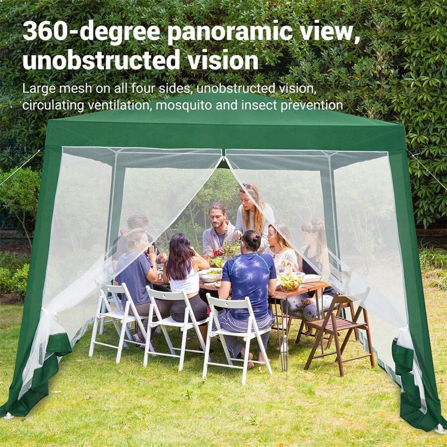 10x10 Pop Up Gazebo Tent With Mesh Side Walls, Waterproof Outdoor Canopy