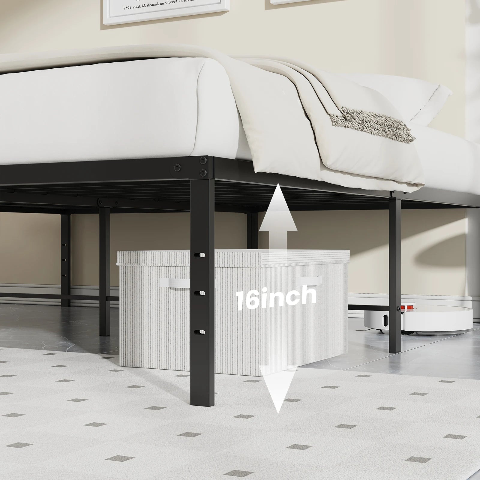 Metal Platform 16IN Tall Basic Bed Frame Sturdy Steel.