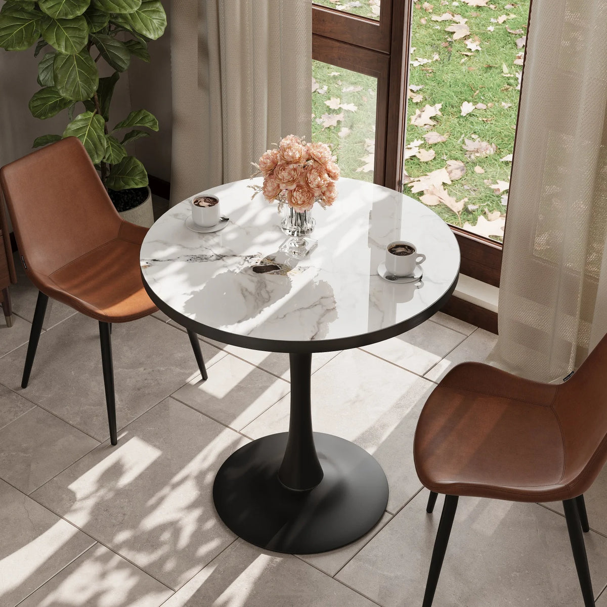 Dining Room Circle Dinner Pedestal Table Furniture Coffee Table for 2-3