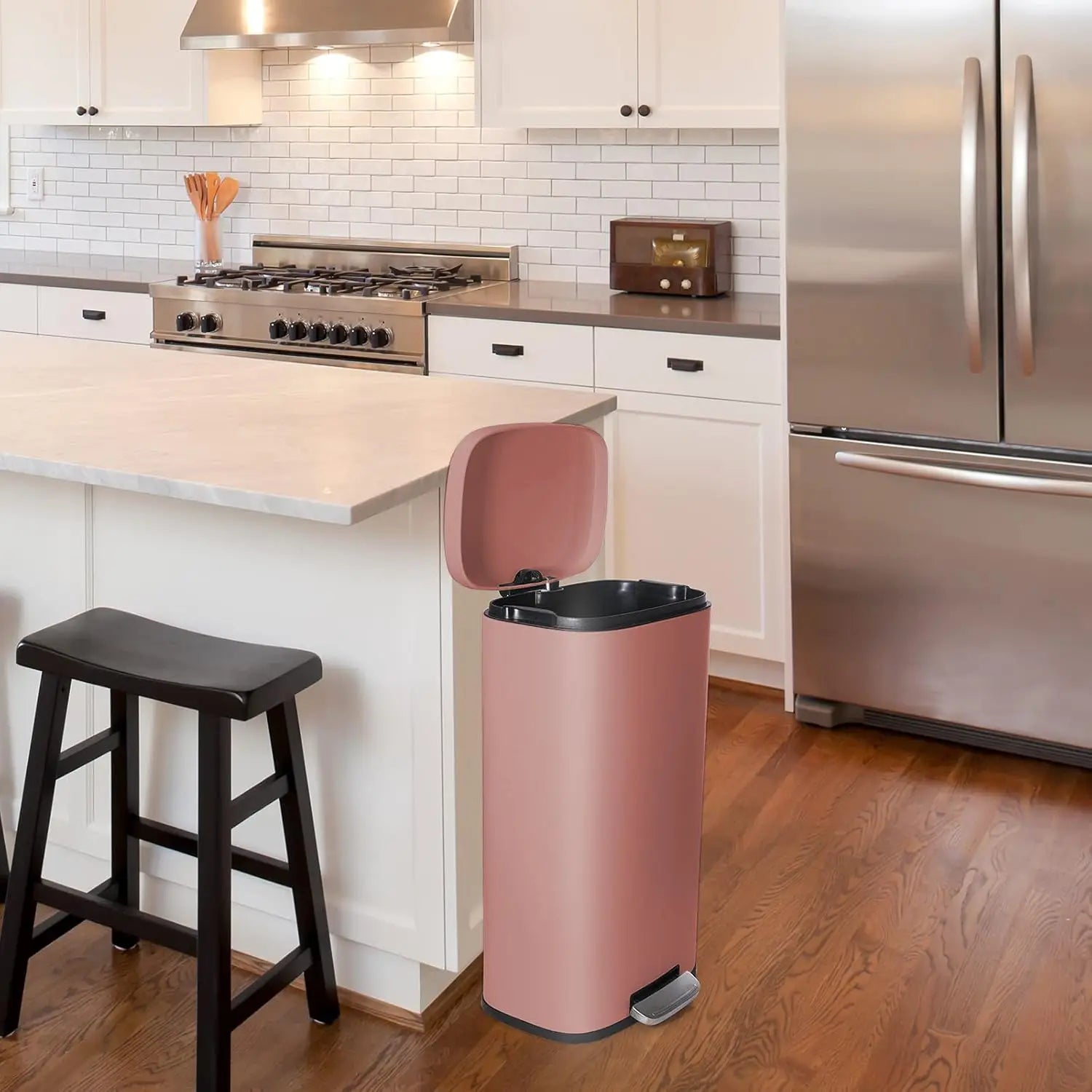 Trash Can, Stainless Steel Kitchen Garbage Can, removable bucket