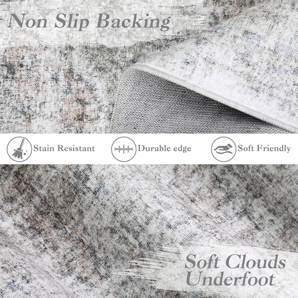 Washable Area Rug Stain-Resistant Throw Rug with Non-Slip