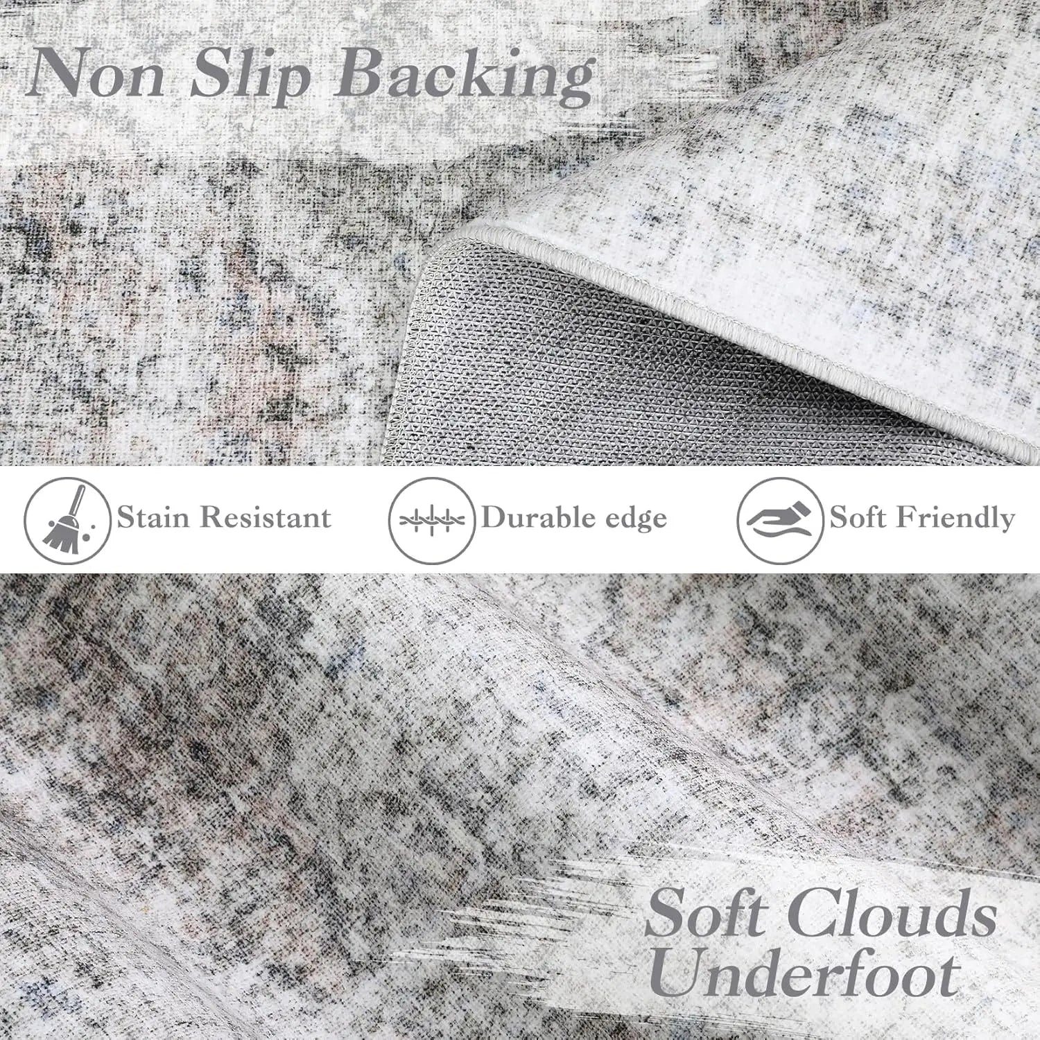 Washable Area Rug Stain-Resistant Throw Rug with Non-Slip