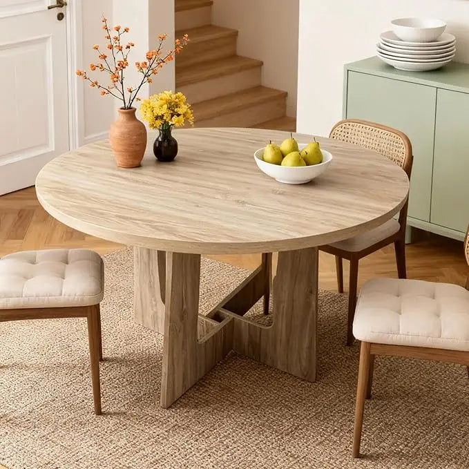 Round Dining Table for 4, 43.3" Wood Kitchen Table with Cross Base,