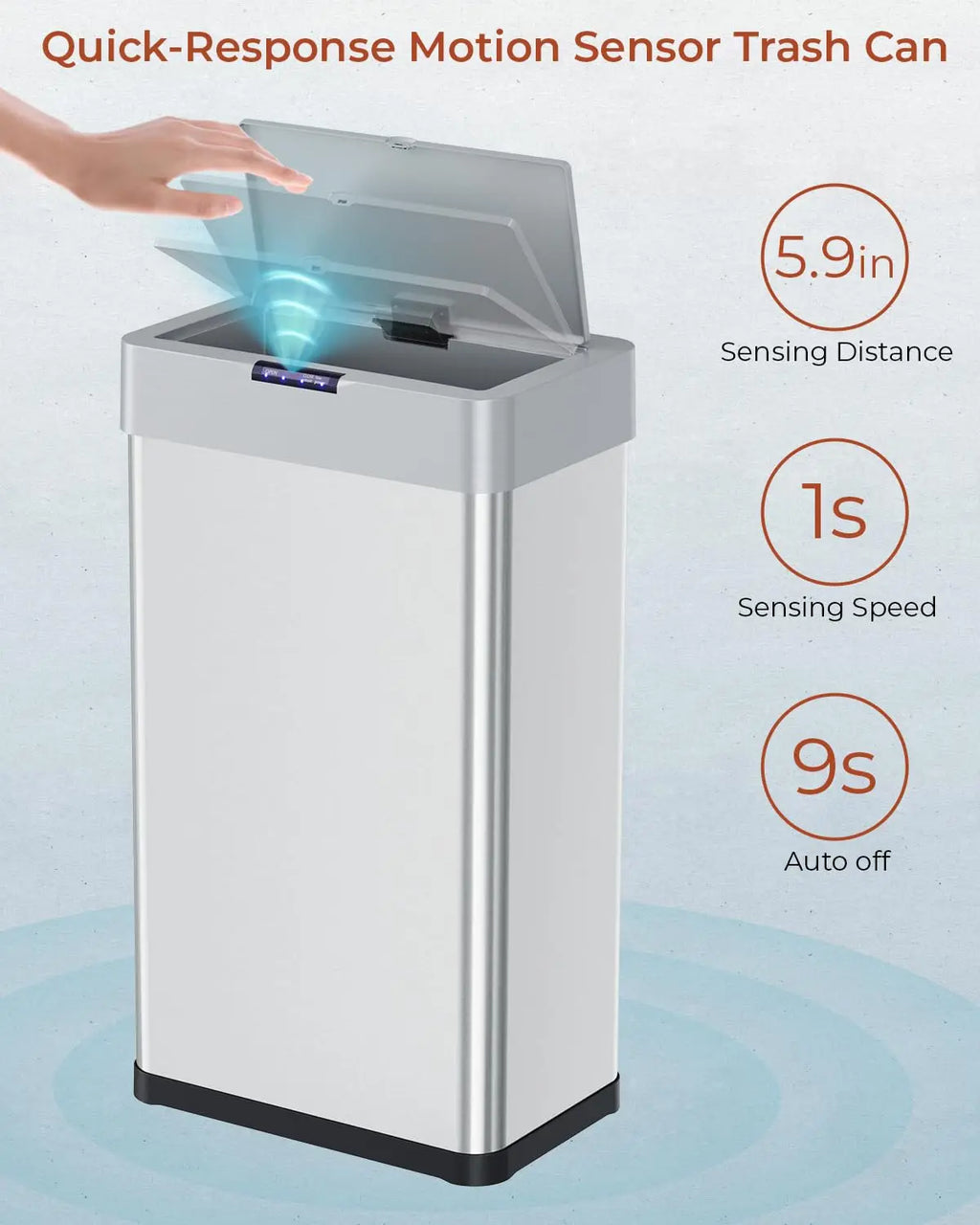13.2 Gallon Motion Sensor Trash Can, Stainless Steel Smart Bin