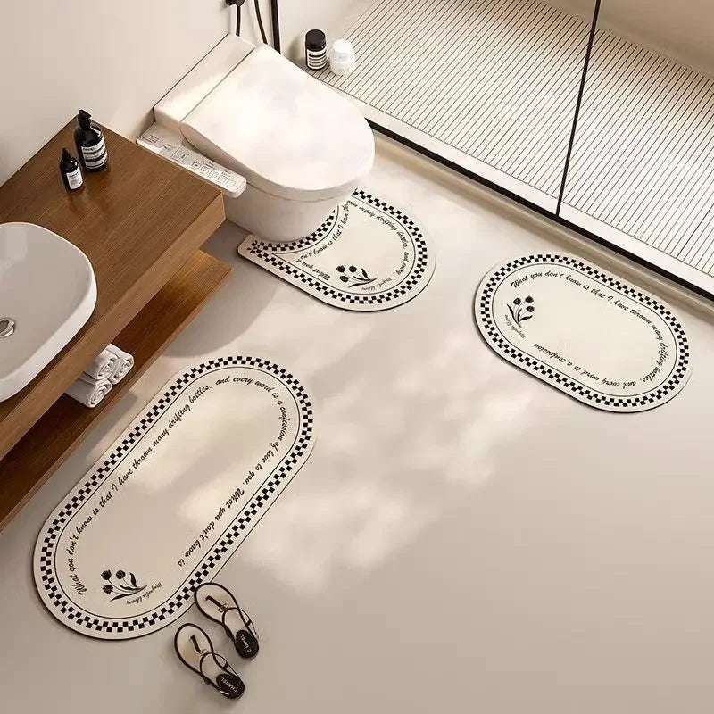 3pcs Bathroom Floor Mat Diatomite Toilet Floor Rug.