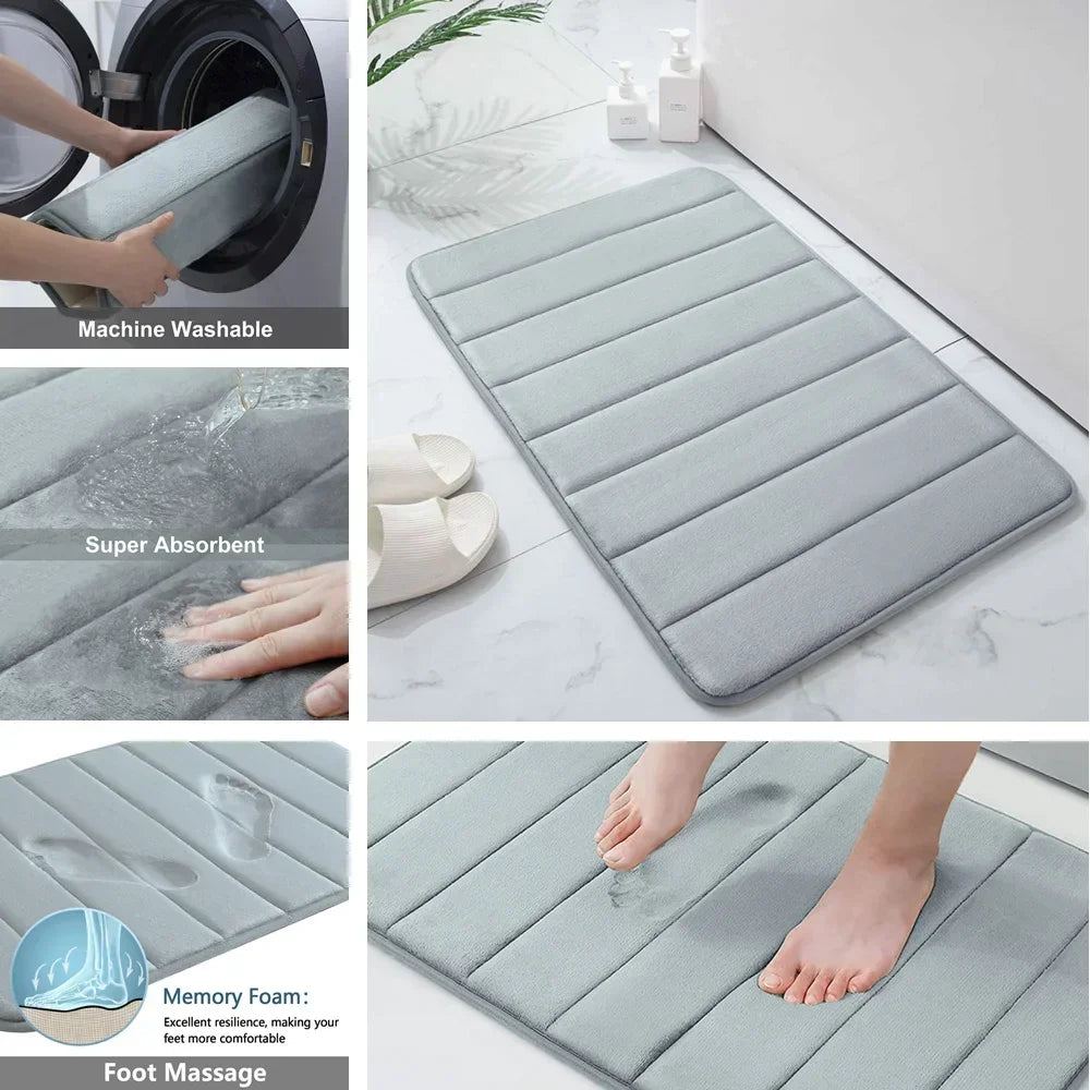 Black Memory Foam Bath Mat Soft Comfortable Super Water Absorption Non-Slip