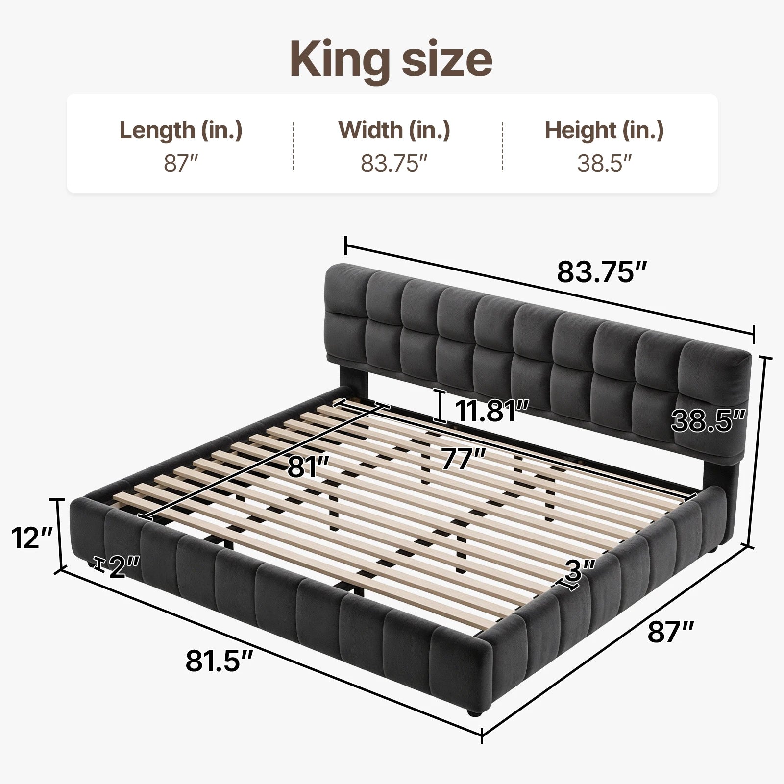 Headboard and Footboard Queen Size Modern Soft Cloud Platform Bed with 38.5-inch,