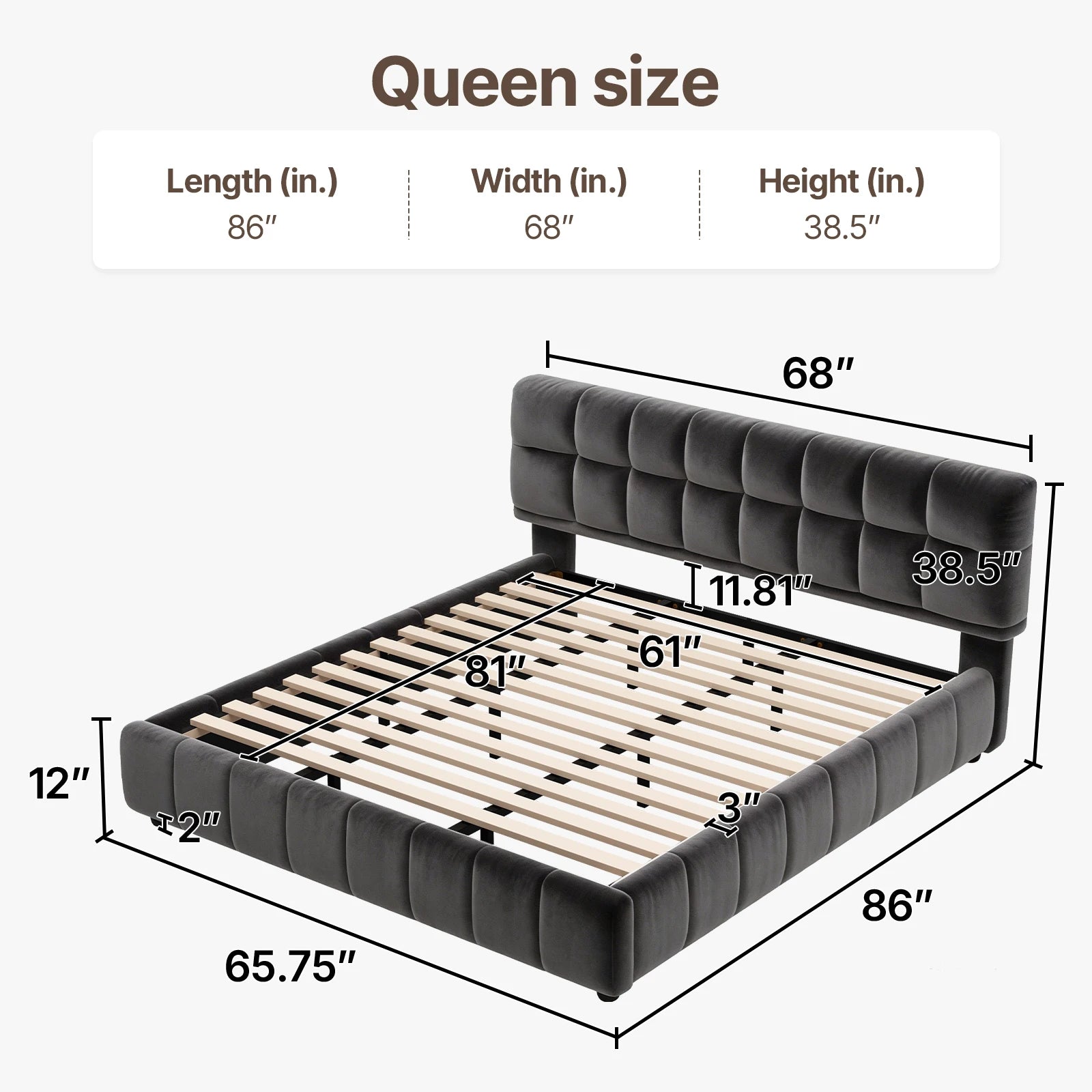 Headboard and Footboard Queen Size Modern Soft Cloud Platform Bed with 38.5-inch,