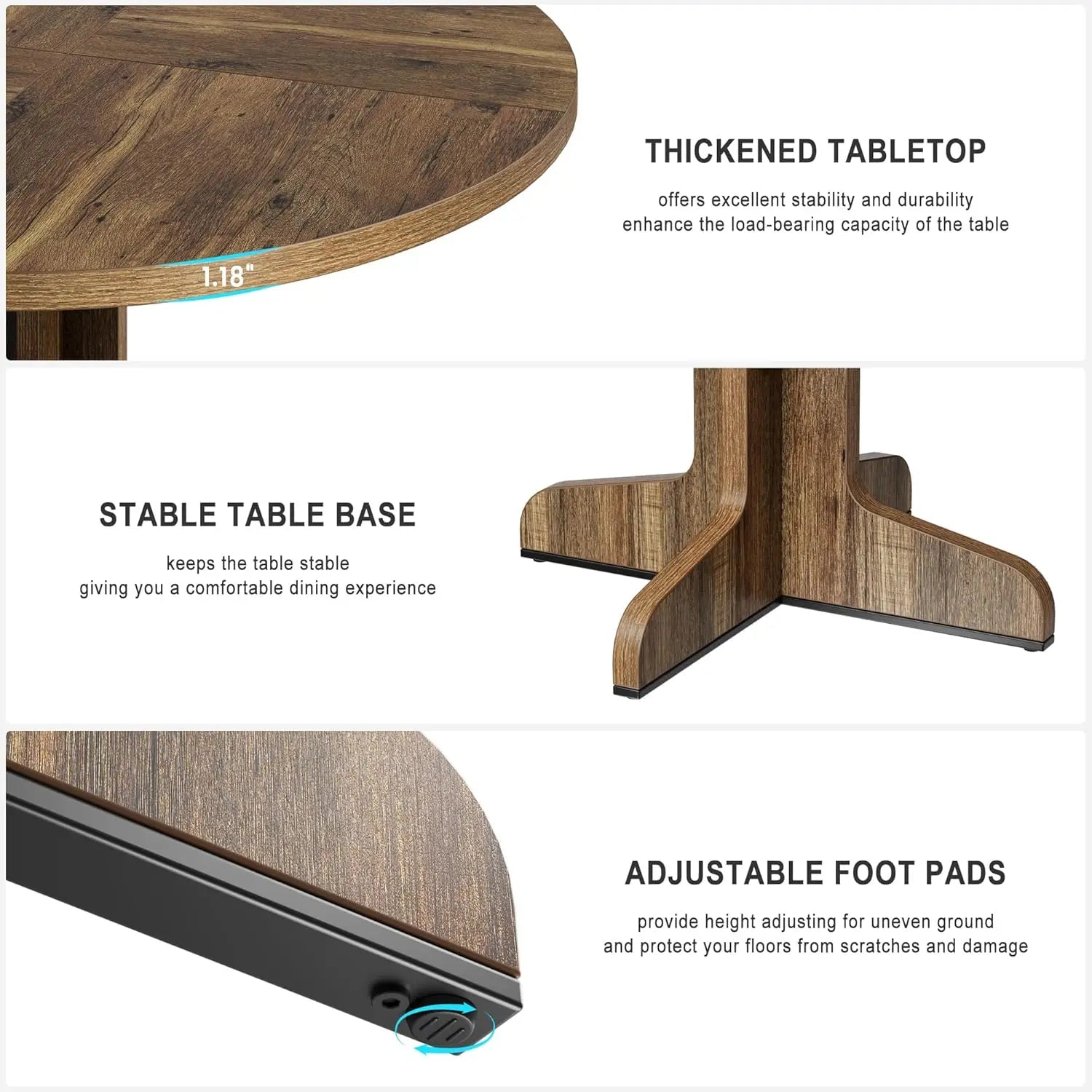 Round Dining Table for 4, 47 Inch Farmhouse with stable base