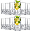 Set of 12 /12 oz Crystal Drinking Glasses Clear Fancy Cups Vintage Textured Designer