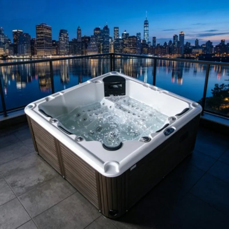 Luxury 4-Person Outdoor Acrylic Hot Tub with 27 Jets and Bluetooth Audio