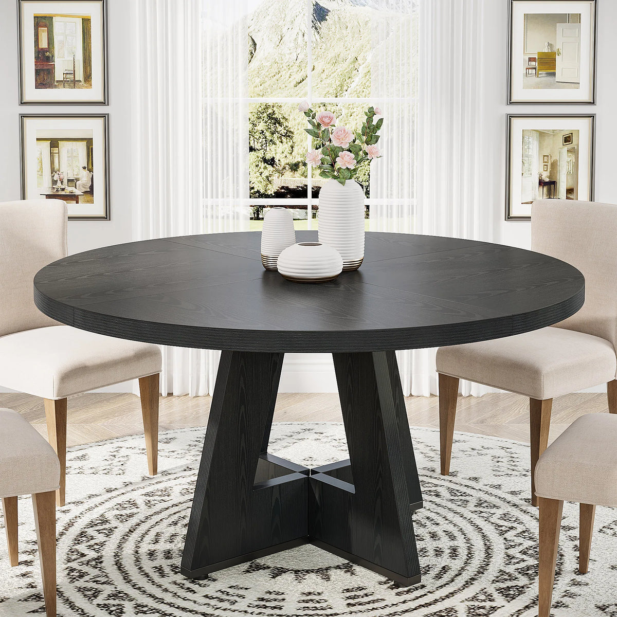 Round Dining Table for 4, 47 Inch Farmhouse Kitchen